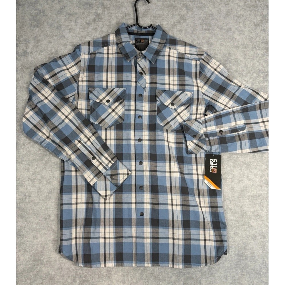 5.11 Tactical Peak Shirt Mens M Blue Plaid 72469 RAPIDraw Snap Front NWT